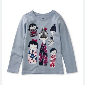 Tea Collection Long Sleeve Shirt - Blue with Multicolor Dolls